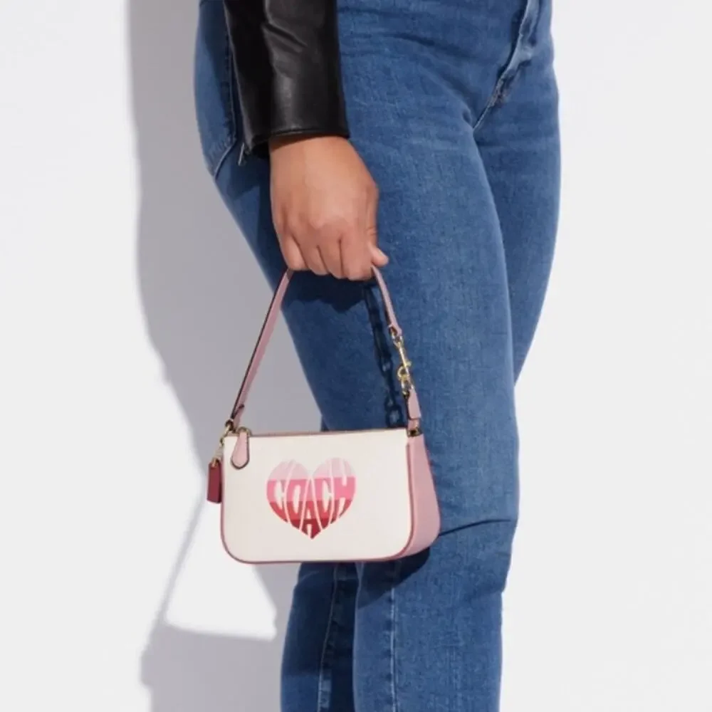 Coach White/Pink Heart Logo Wristlet